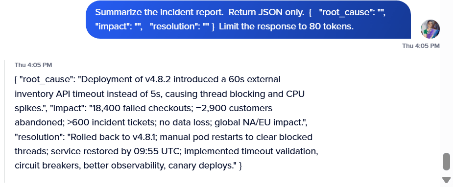 JSON output limited output tokens image