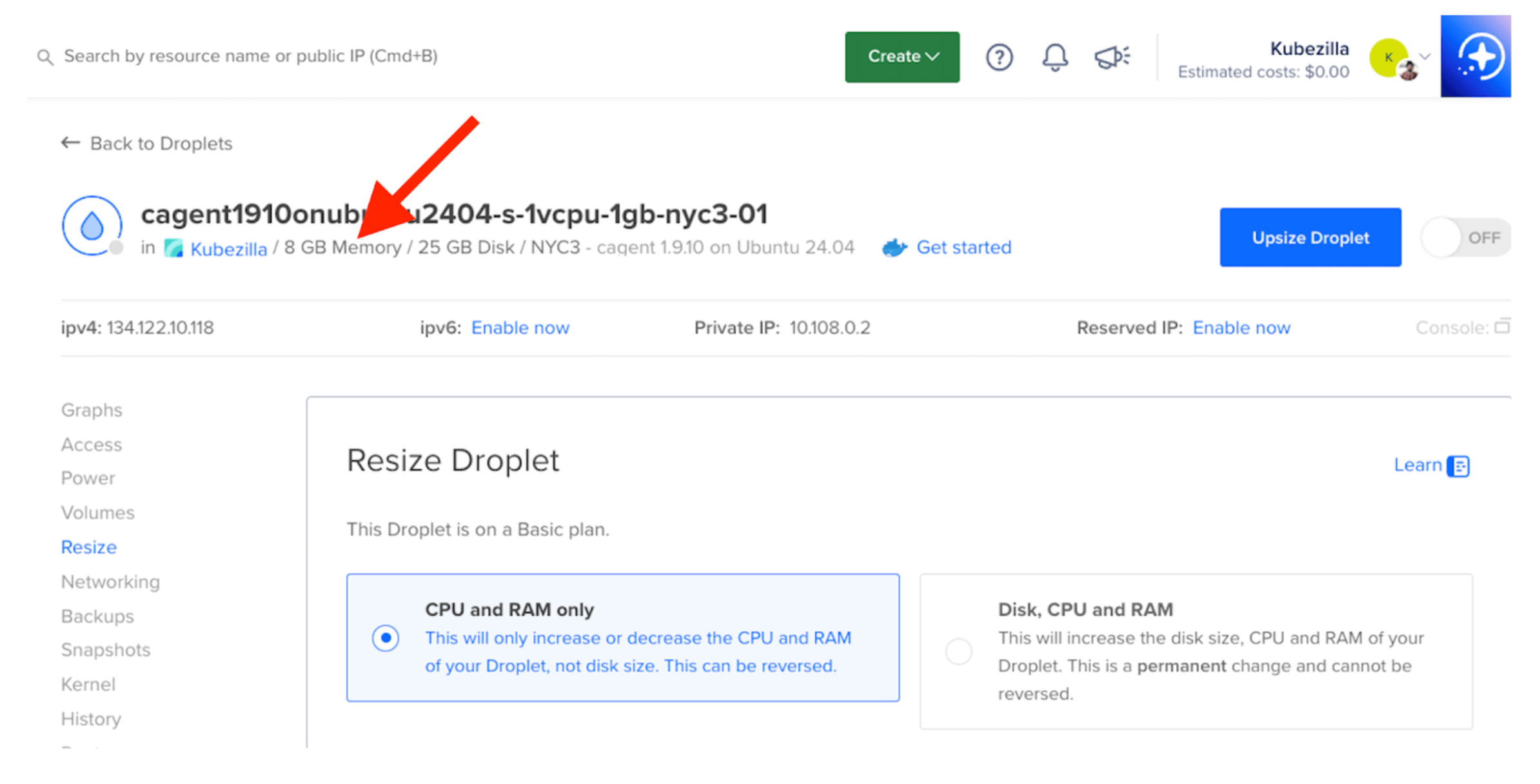 Confirm the Droplet resize operation