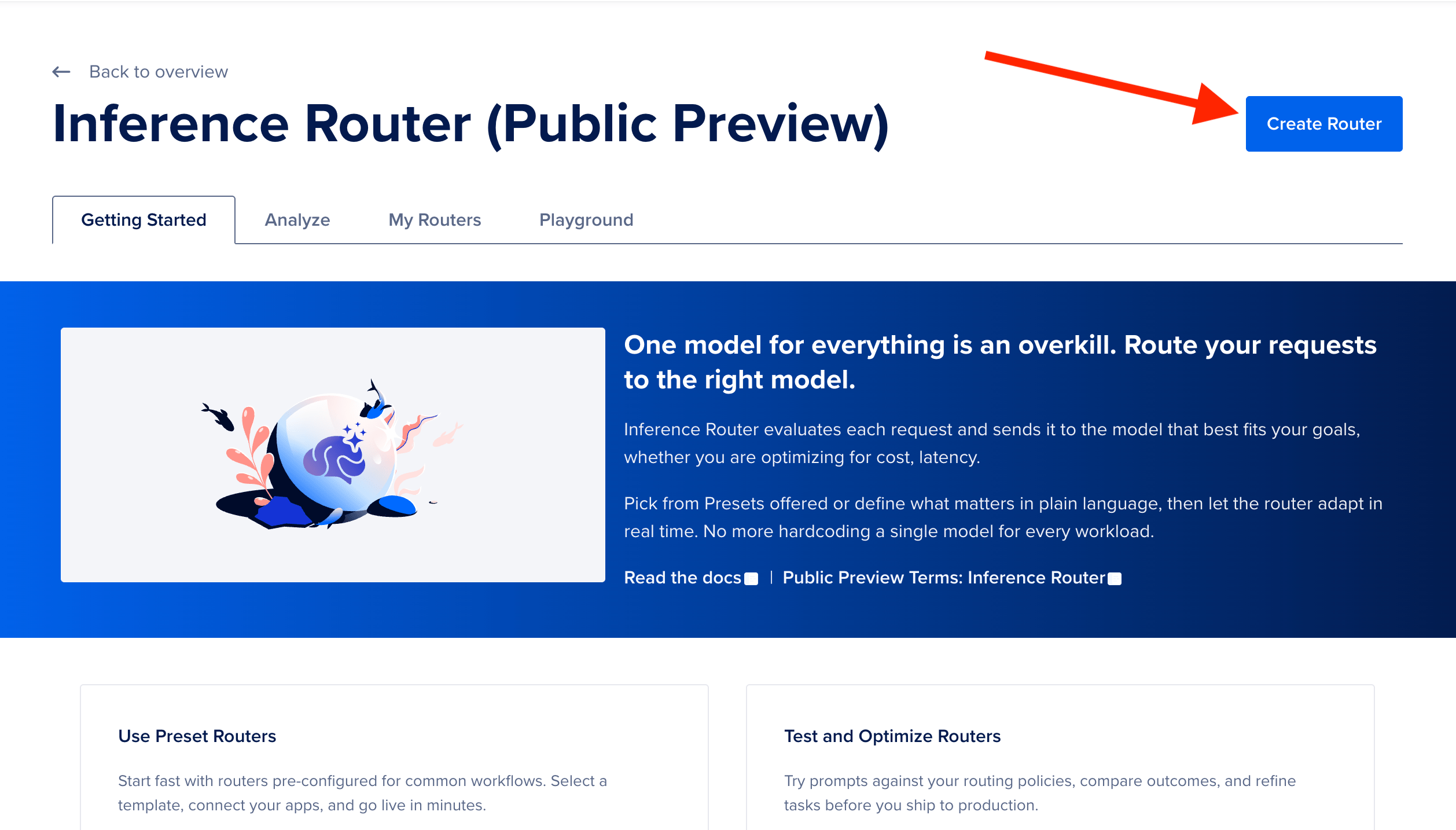 The DigitalOcean Create a Router page showing the name and description fields